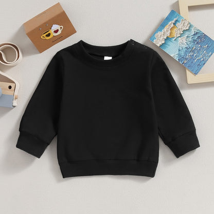 Toddler Baby Boy Girl Long Sleeve Crewneck Pullover Sweatshirt Outfits Solid Color Casual Clothes