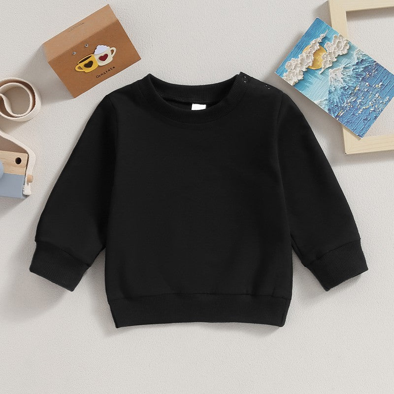 Toddler Baby Boy Girl Long Sleeve Crewneck Pullover Sweatshirt Outfits Solid Color Casual Clothes