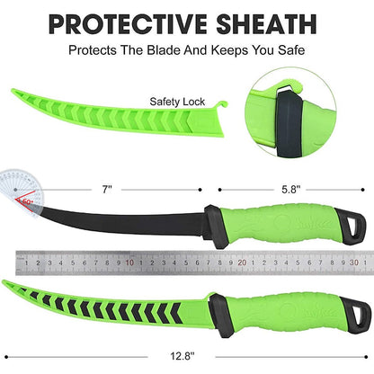 Faca de Pesca para Filetar Desossar Peixe 5 6 7 8 9 Polegadas Faca de Sashimi de Cozinha Antiaderente para Raspar Peixes Faca para Filetar Bainha