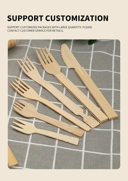 50/100Pcs Bamboo Spoon Fork Knife Natural Disposable Bamboo Tableware Set Forks Spoons Knives Party Wedding Bamboo Tableware