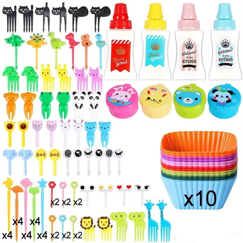 Garfo de Frutas Mini de 48-104 Peças Para Crianças Garfos Fofos de Lanche Palitos de Dente Acessórios de Caixa de Bento Divisórias de Silicone Para Lancheira
