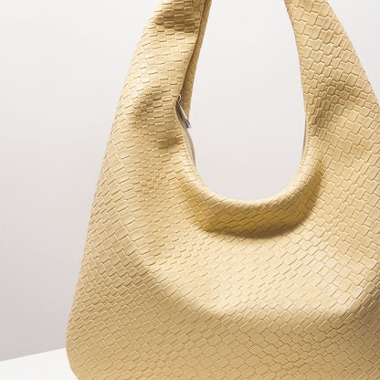 Vintage Faux Woven Leather Shoulder Bag, Women's Handbag, Large Capacity Tote Bag, Crescent Bag, Zipper Underarm Bag, Daily Commuter Bag (Random Pattern)