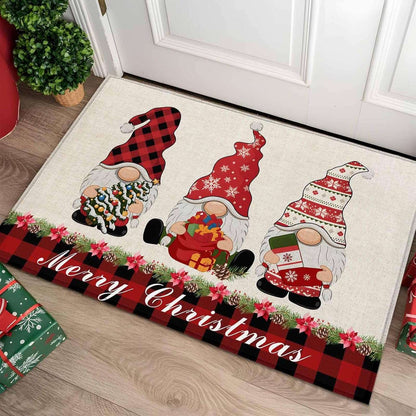 VIKAMA Christmas Gnome Doormat Winter Dwarf Front Door Mat Non-Slip Washable Entryway Rug Holiday Home Decor