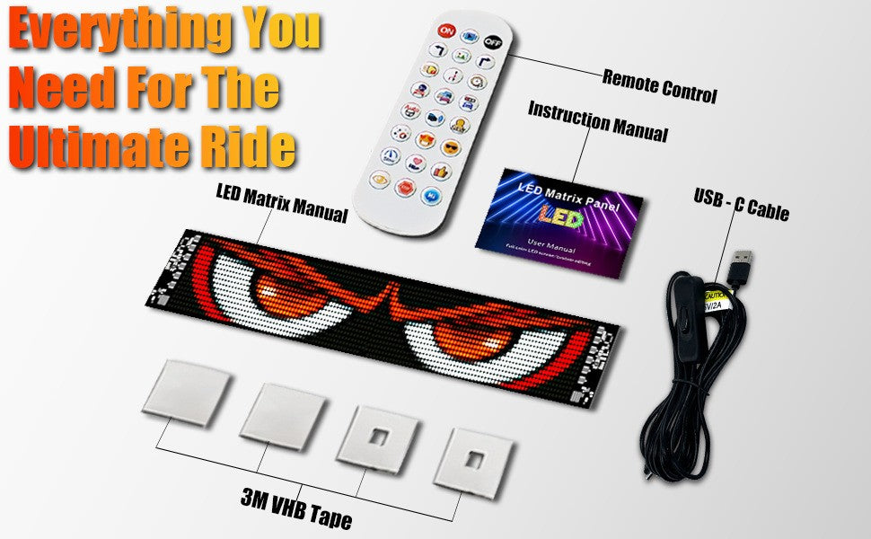 Motorcycle Screen Devil's Eye AI Voice Control LED Display USB Pixel Panel Lights APP Programmable Flexible RGB Matrix Screen