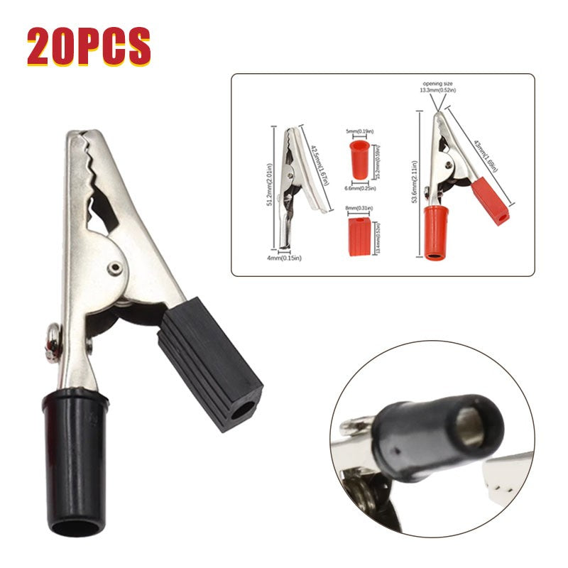 Electrician Wire Clips Insulated Crocodile Clip Plastic Handle Cable Lead Test Charging Clamp Metal Crocodile Clamp 53mm 20 Pcs