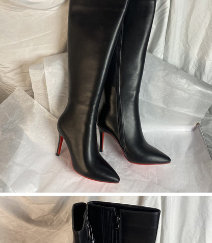 Ods Luxury Designer Sexy Pointed Toe Pole Knee High Brown Black Leather Red Sole Botas Mujer Boots For Women 8 10cm Big 41434546