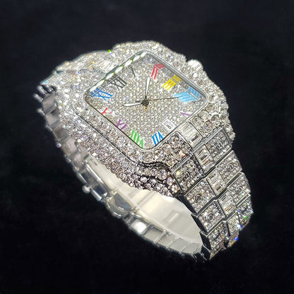 2025 New Luxury Diamond Watch Men Fashion Iced Out Square Colorful Number Watches Hip Hop Bling Jewelry Reloj Hombre for Party