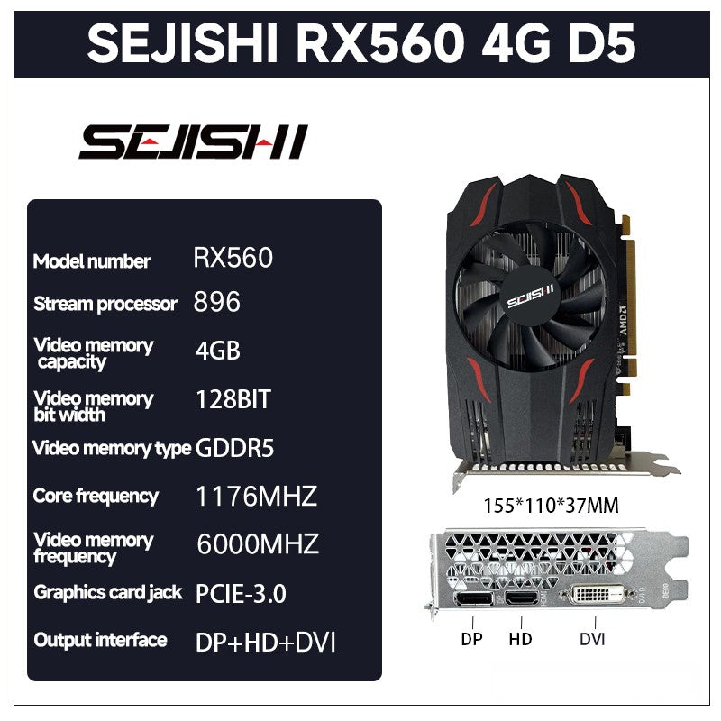 Placa de Vídeo SEJISHI RX 560 4GB AMD Radeon RX560 4GB GDDR5 128Bit 1176MHz Placas de Vídeo para Jogos para PC Desktop