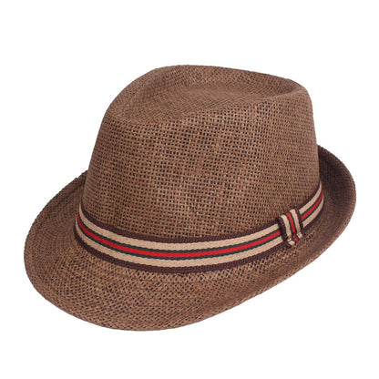 Chapéu de Palha Masculino Moda Primavera Verão Chapéus de Sol Praia Feminino Cor Sólida Fedoras Fita Listrada Casual Cowboy Jazz Cap Gangster Cap