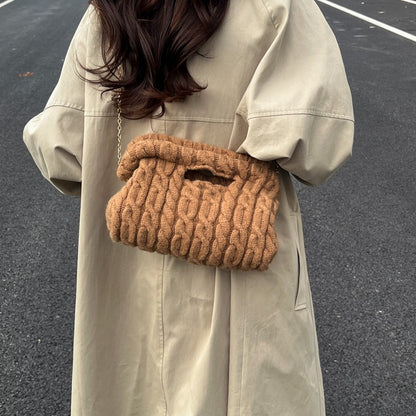 Women Knitting Chain Shoulder Bags Trend Crochet Clutch Purse Plush Cloud Handbags Autumn Winter Travel Daily Crossbody Bags
