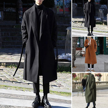 Stylish Men Coat Suit Collar Coat Stylish Men's Loose Casual Long Coat Trendy Autumn Winter Overcoat for Off-duty Office Look