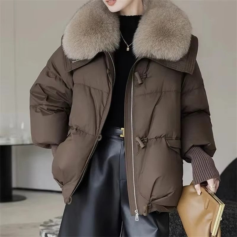 Women's Winter Parka Coat 2025 Casual Korean Version Lady Outerwear Temperament Thicken Big Fur Collar Ladies Down Cotton Jacket