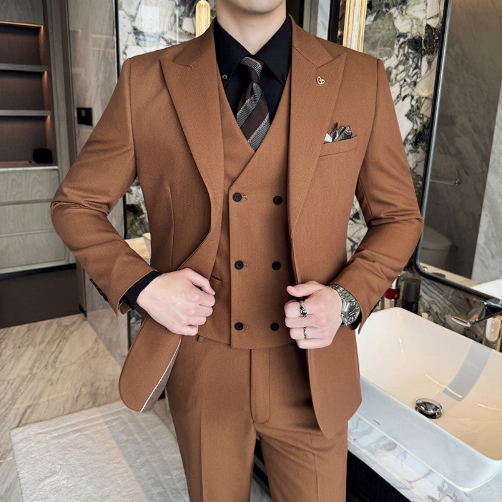 Slim-fit Three-Piece Suit Korean Style Two-Button Formal Wedding Tuxedo Business Suit Beautiful Groomsmen Best Man Suit