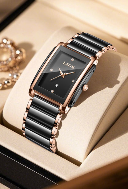 LIGE Fashion Elegant Watch for Women Japanese Movement Ceramics Strap Luxury Ladies Bracelet Quartz Watches Gifts Reloj Mujer