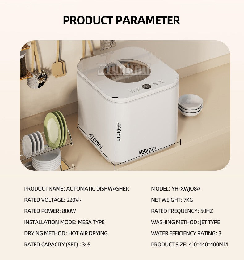 Intelligent Kitchen Dishwasher, Mini Fully Automatic Disinfection Cabinet Bowl Dishes Dishes Intelligent