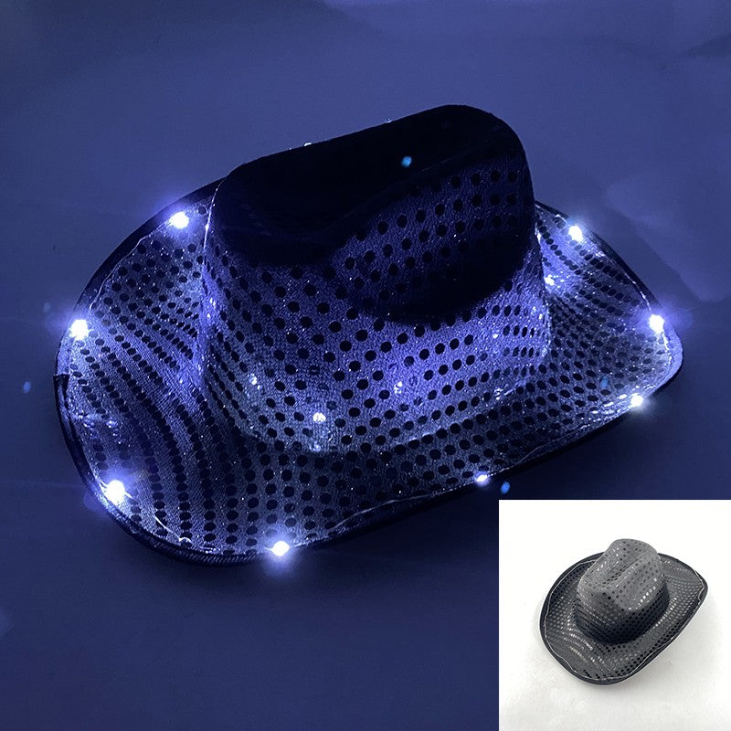 Chapéu de Cowboy LED Sem Fio, Chapéu de Cowboy Luminoso, Chapéu de Cowgirl Rosa para Discoteca, Noivas, Acessórios para Shows, Boates e Festas a Fantasia