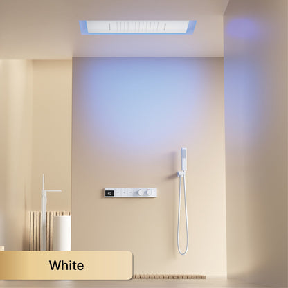 Sistema de chuveiro digital inteligente de latão branco luxuoso com design oculto Controle duplo de água quente e fria Torneira de parede