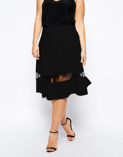Plus Size Elastic Waist Summer Elegant A-line Skirt Women Mesh Panel Formal Pleated Midi Skirt Large Size Casual Flare Skirt 6XL