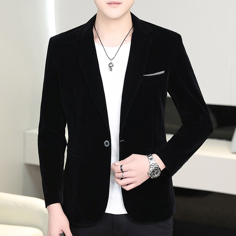 Gold Velvet Suit Men's Trendyy Performance Suit Spring & Fall All Year Round Slim Thin Youth Dress Groomsmen Groom's Dress Wedding Party Suit