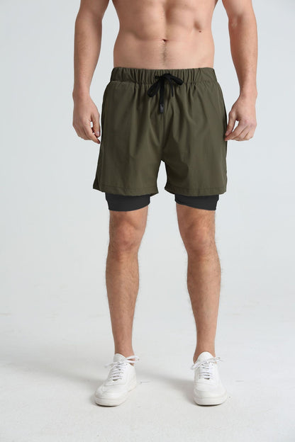 Men's sports double-deck shorts Fitness Quick Dry Training Shorts Casual 2 In 1 Multi-pocket sweatpants Men Gyms Running shorts