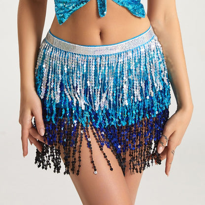 Sexy Sequins Tassel Dancewear Mini Skirt Women Clothes Jupe Femme Belly Dance Skirts Ladies Faldas Performance Stage Bottom Saia