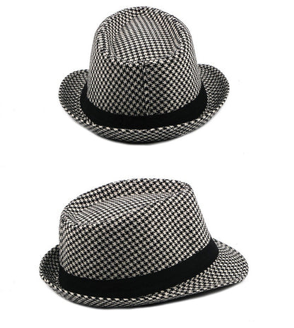 Primavera Verão Novo Chapéu Xadrez Vintage Masculino Chapéu de Lã para Homens de Meia-Idade e Idosos Chapéu de Cavalheiro Chapéu de Jazz