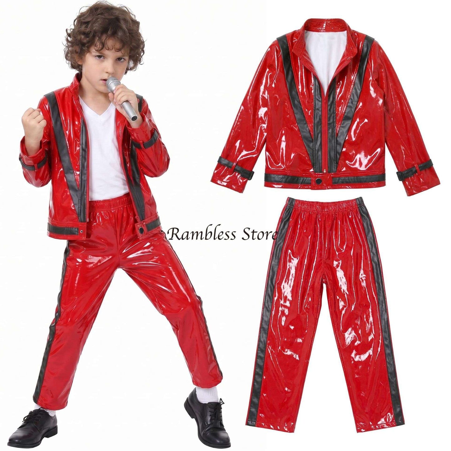 Red Jackets for Michael Jackson Cos Dancing Clothes Children Kids Halloween Purim MJ Dancer King Cos Performance Suits