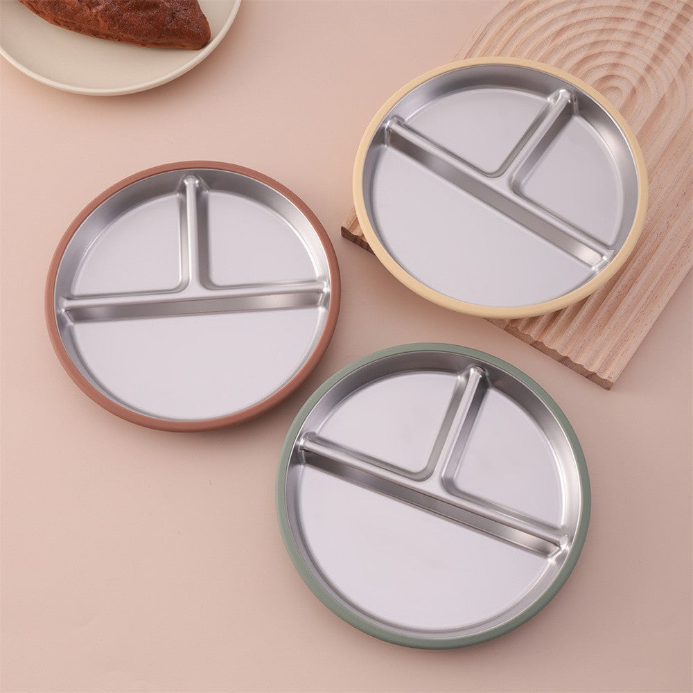 Color Kids 1PCS Stainless Steel Plate Detachable Suction Dishes Baby Feeding Sucker Bowl Food Grade Silicone Food Tray Tableware