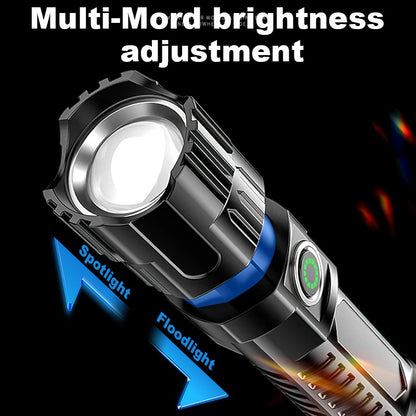 Portable Strong Light LED Flashlight Rechargeable Telescopic Zoom Torch Safety Emergency Light for Outdoor Camping Cycling Lamp