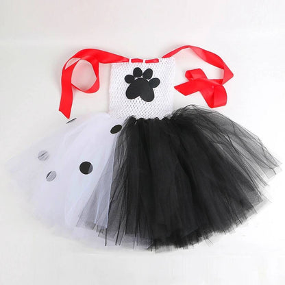 Dalmatians Dog Tutu Dress for Baby Girls White Black Spotted Dog Halloween Costumes Kids Puppy Outfits Children Animal Clothes