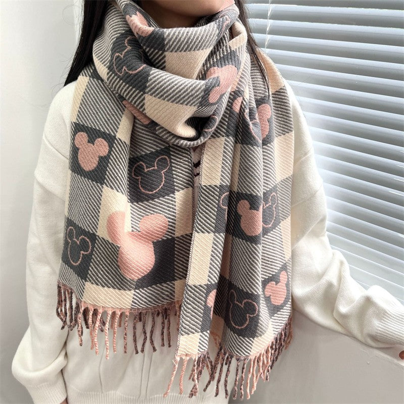 NOVA Lenço Feminino Disney Mickey Desenho Animado Fofo Mickey Meninas Lenço de Cashmere Macio Outono e Inverno Quente Moda Presentes de Feriado