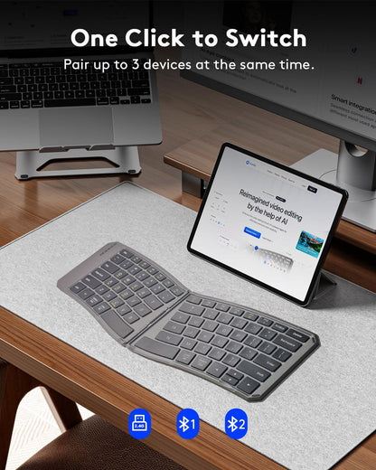 Teclado Bluetooth Dobrável Ergonômico, Teclado Portátil Compacto Dividido para Viagens de Negócios, Teclado Sem Fio Recarregável Dobrável