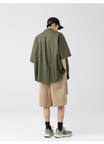 Japan Style Cargo Shirts Men Summer  Pure Cotton Loose Casual Pocket Shirts Men Women Plus Size Short Sleeve Shirt