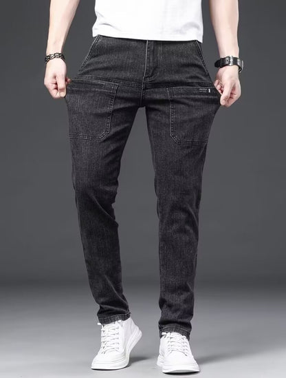 Men's Slim Fit Straight Leg Denim Jeans Flame Retardant Stretch Autumn Thin Faionable Long Pants Casual Wear Youth Sle