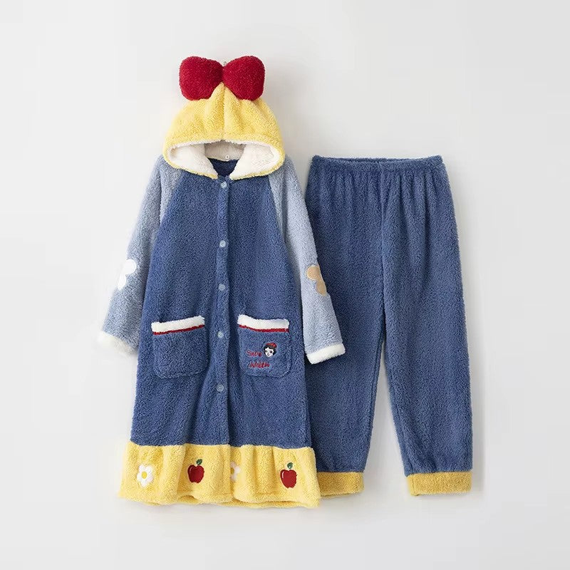 Branca de Neve Princesa Coral Veludo Camisola Feminina Pijama Fofo Desenho Animado Com Capuz Engrossado Outono Inverno Roupão de Banho Roupa de Casa