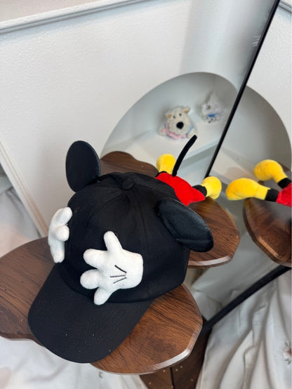 Boné de Beisebol Disney Novo Mickey Mouse Bonitinho Mickey Pequena Boneca de Palma Proteção Solar Boné com Viseira Kawaii Desenho Animado Orelhas de Mickey Chapéu de Sol