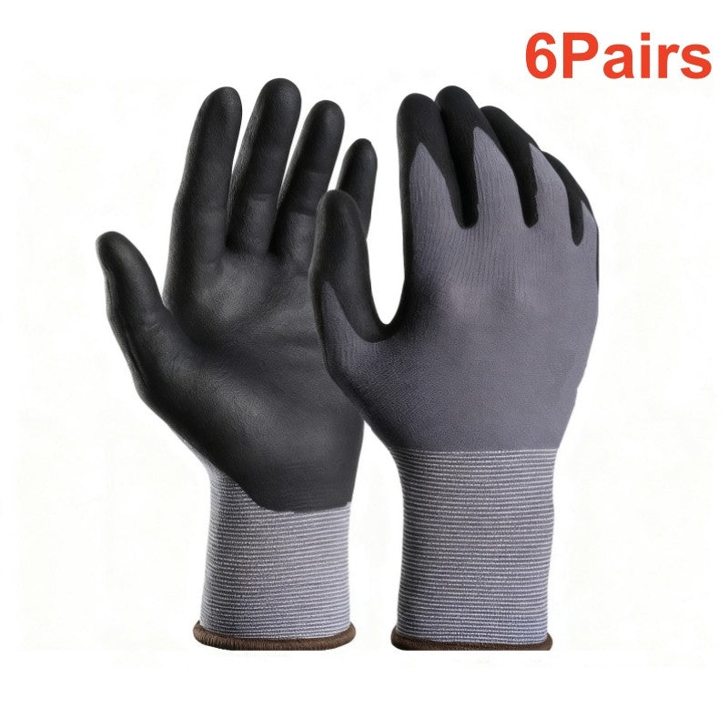 12 PARES de Luvas de Segurança para Trabalho com Revestimento de Nitrila 15G Luvas de Tricô Sem Costura com Microespuma para Homens Construção Pintura Industrial