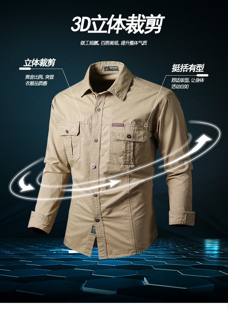 Mens Katoen Militaire Shirts Mannen Lange Mouwen Casual Dress Shirt Mannelijke Cargo Werk Shirts Heren Werken Shirts