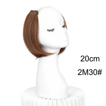 Extensão de Cabelo Invisível de 20/30cm com Fivela Interna Curta Reta Sintética em V, Meia Cabeça com 4 Presilhas, Peruca para Mulheres