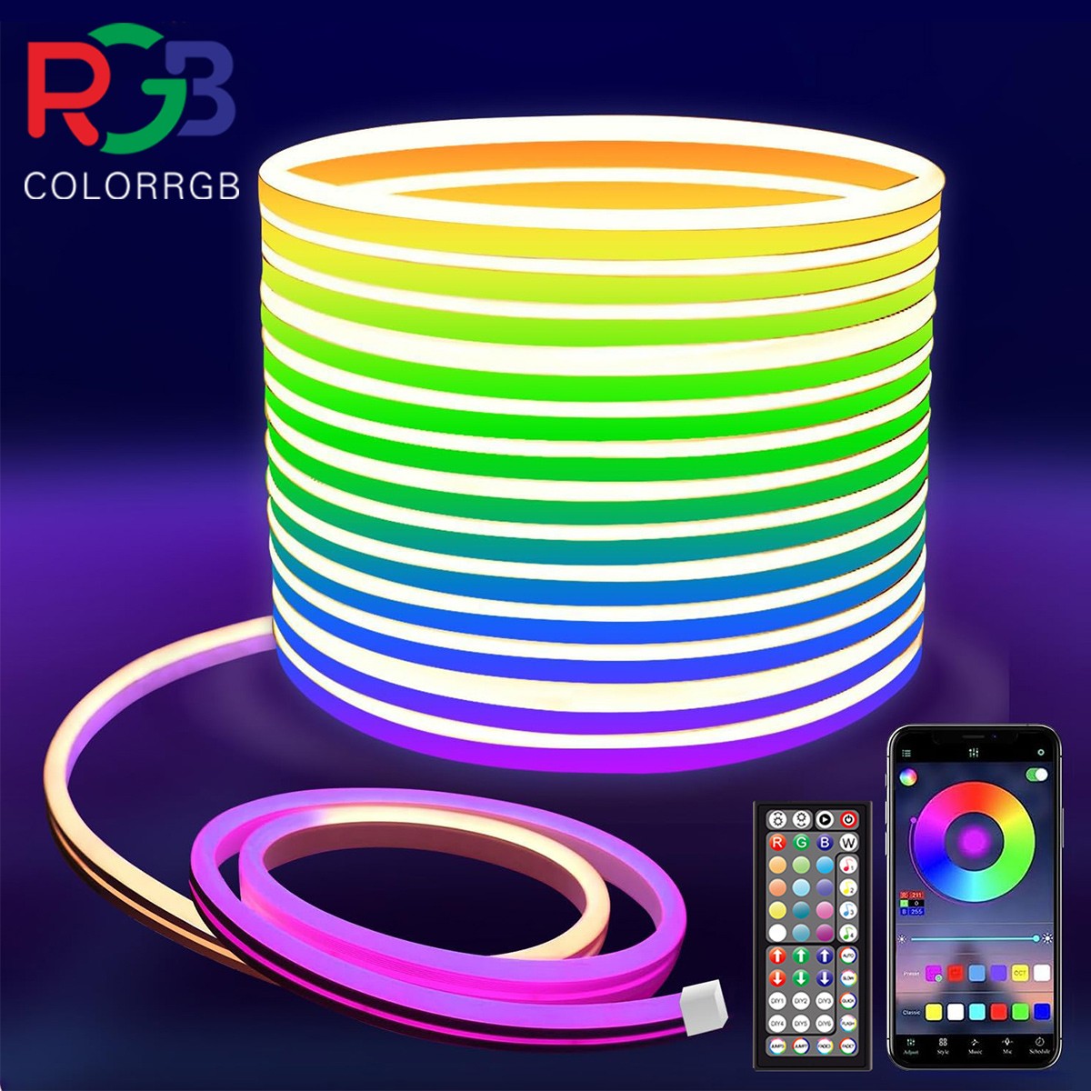 Neon LED Rope Lights,  LED Lights For Bedroom Flexible LED Light Strip With Remote And APP Control RGB Lighting Strip