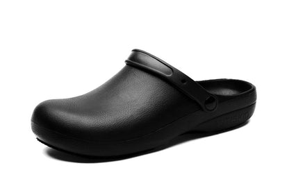 Pure Black Anti Skid Rubber Sandals Chef Shoes Kitchen Cook Waterproof Garden Shoes Clogs Without Holes Plus Big Size 47 48 49