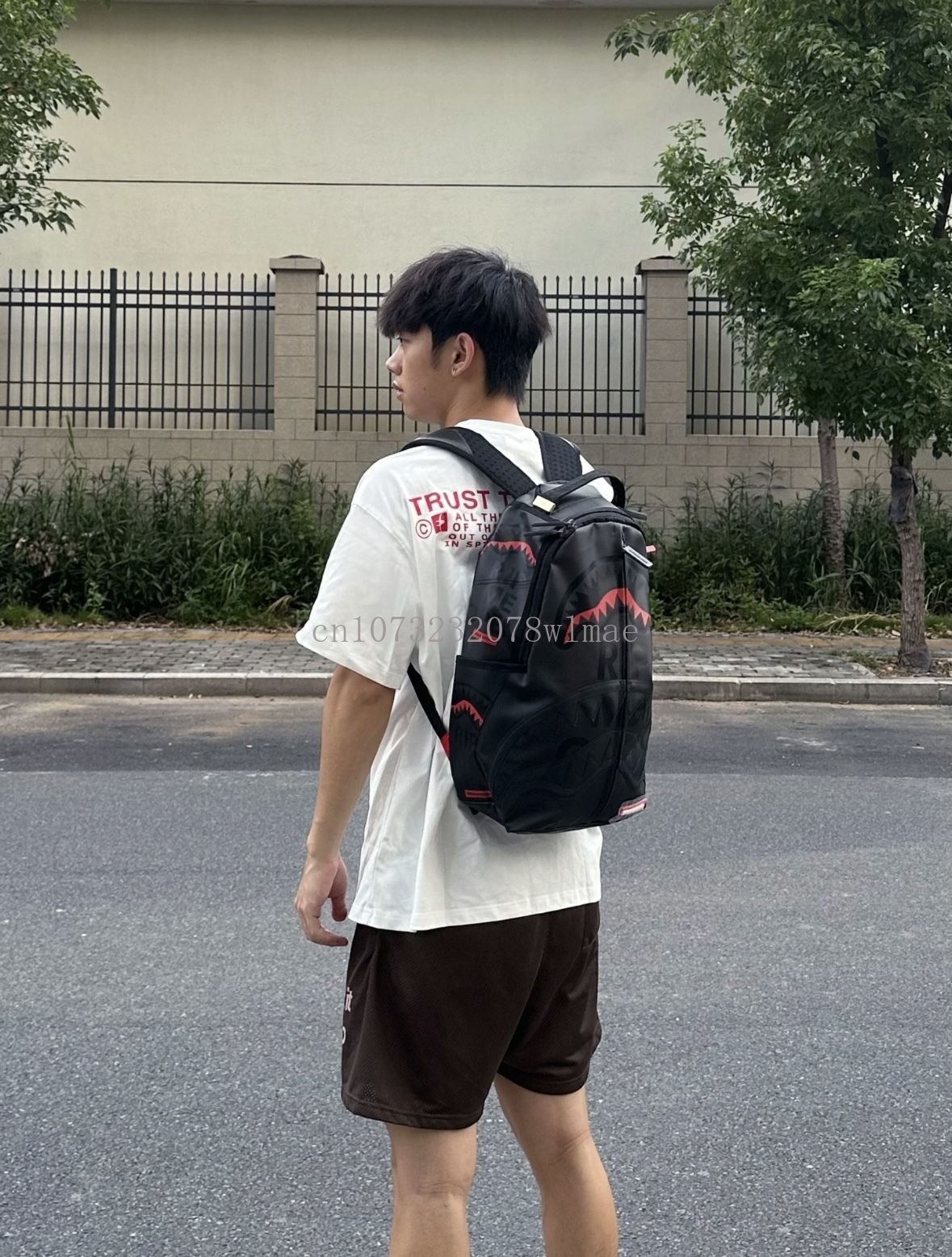 Fashion Shark Letter Transparent Backpack Men Sport Waterproof PVC Clear Plastic Schoolbag Casual Street Large Capacity Rucksack