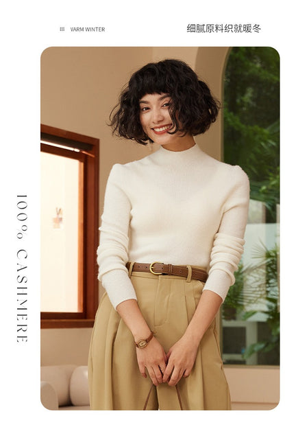 Autumn and winter new women's 100% pure cashmere semi high neck pullover sweater knitted slim fit hot selling women's top