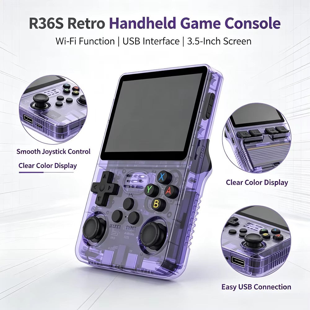 R36S Original Retro Handheld Game Player Arkos System 3.5" IPS Screen Portable 64/128GB Hall Effect Emulator Wireless Gamepad