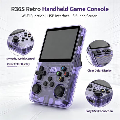 R36S Original Retro Handheld Game Player Arkos System 3.5" IPS Screen Portable 64/128GB Hall Effect Emulator Wireless Gamepad