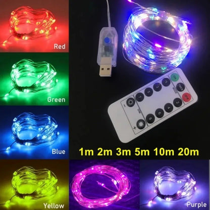 USB String Lights 8 Function Remote Control LED Fairy Lights Christmas Garland for New Year Wedding Party Tree Garden Decoration
