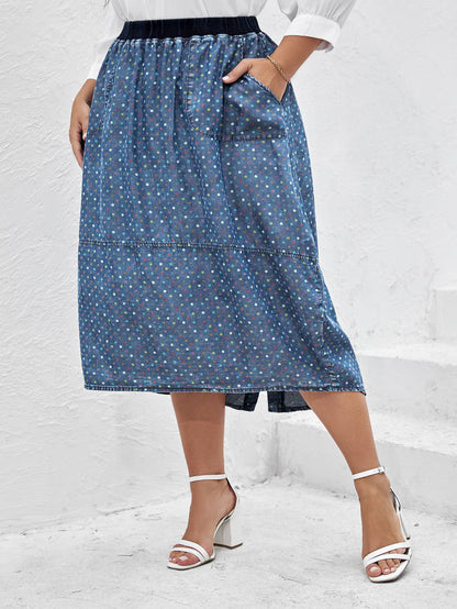 Women Plus Size Woven Spring And Autumn Denim Skirt