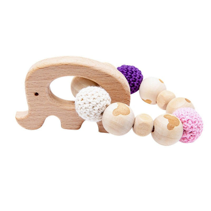 Wooden Rattle Teether Baby Toys Crochet Beads Baby Teether Baby Nursing Bracelet Rattle Chewable Teething Beads For Kids Gifts