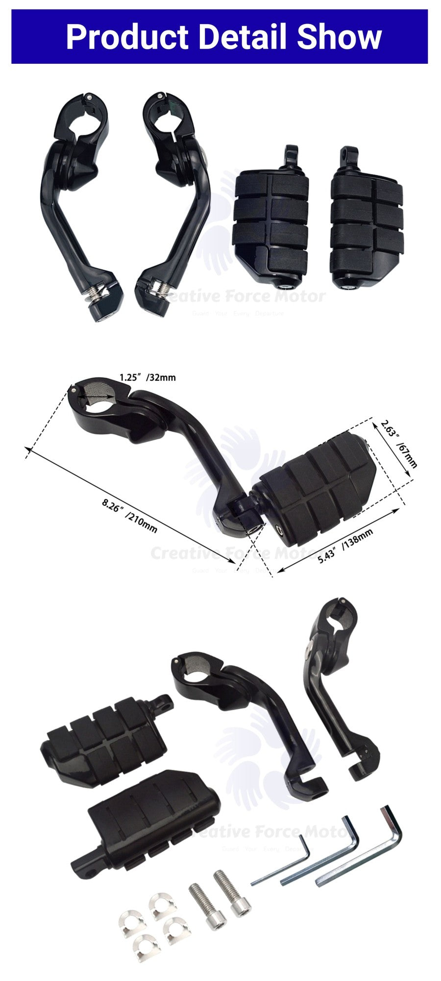 Kit de Suportes de Pedaleiras para Protetor de Motor de Motocicletas 1-1/4" Descanso de Pé para Harley Honda Davidson Road King Sportster Fat Boy Electra Glide