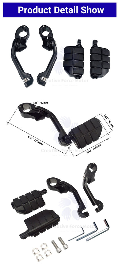 Kit de Suportes de Pedaleiras para Protetor de Motor de Motocicletas 1-1/4" Descanso de Pé para Harley Honda Davidson Road King Sportster Fat Boy Electra Glide